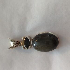 Elegant Silver Pendant with Dark Stone Not Sure What Kind.Add To Favorite Chain